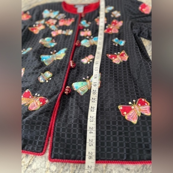 INDIGO Moon Multi Color Butterfly Metallic Thread Sequin Button Up Blazer Size S - Picture 11 of 14